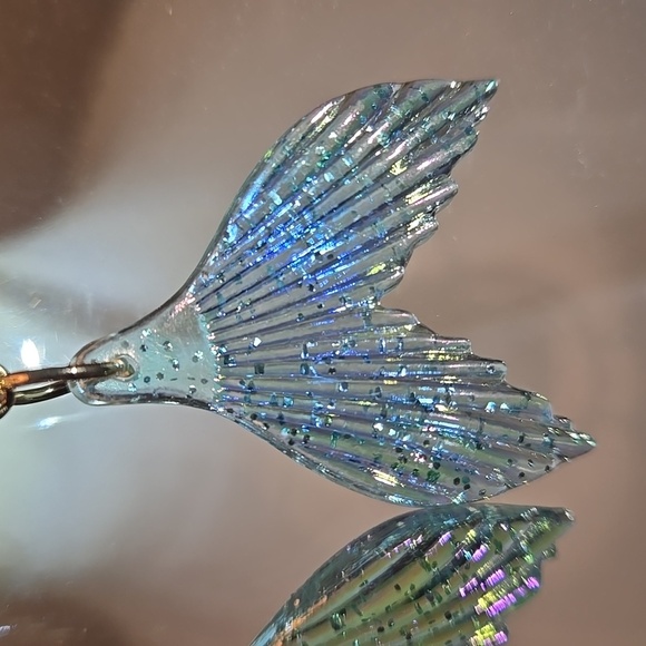 Mermaid Tail Dangle Earrings: Shimmering Acrylic Drops in Soft Pastels - Picture 6 of 8